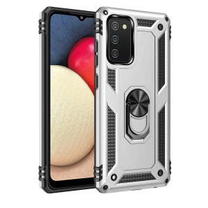 Newface Samsung Galaxy A02S Kılıf Sofya Yüzüklü Silikon Kapak - Gümüş