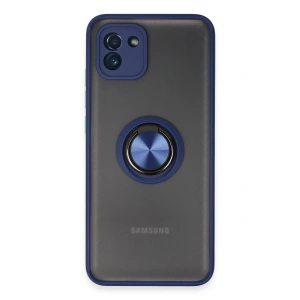 Newface Samsung Galaxy A03 Kılıf Montreal Yüzüklü Silikon Kapak - Lacivert