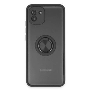 Newface Samsung Galaxy A03 Kılıf Montreal Yüzüklü Silikon Kapak - Siyah