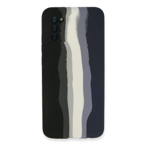 Newface Samsung Galaxy A03S Kılıf Ebruli Lansman Silikon - Siyah-Lacivert