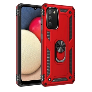 Newface Samsung Galaxy A03S Kılıf Sofya Yüzüklü Silikon Kapak - Kırmızı