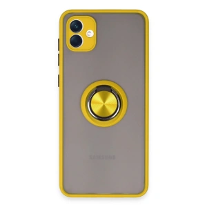 Newface Samsung Galaxy A04 Kılıf Montreal Yüzüklü Silikon Kapak - Sarı