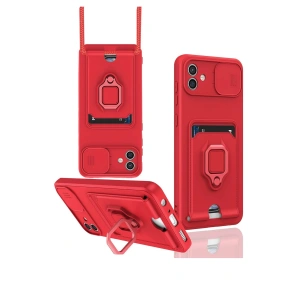 Newface Samsung Galaxy A04 Kılıf Zuma Kartvizitli Yüzüklü Silikon - Kırmızı