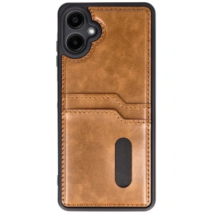 Newface Samsung Galaxy A06 Kılıf Sara Kartvizitli Deri Kılıf - Taba