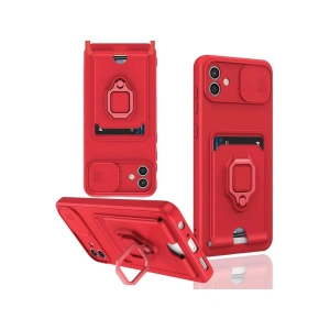 Newface Samsung Galaxy A06 Kılıf Zuma Kartvizitli Yüzüklü Silikon - Kırmızı