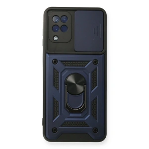 Newface Samsung Galaxy A12 Kılıf Pars Lens Yüzüklü Silikon - Lacivert