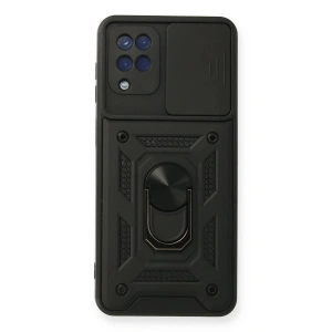 Newface Samsung Galaxy A12 Kılıf Pars Lens Yüzüklü Silikon - Siyah