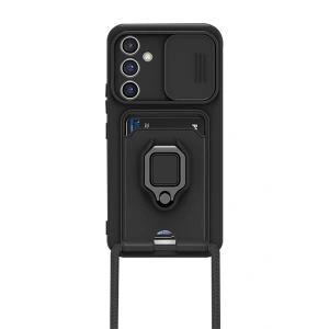 Newface Samsung Galaxy A15 4G Kılıf Zuma Kartvizitli Yüzüklü Silikon - Siyah