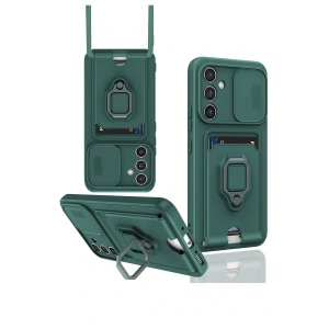 Newface Samsung Galaxy A16 5G Kılıf Zuma Kartvizitli Yüzüklü Silikon - Yeşil