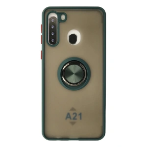 Newface Samsung Galaxy A21 Kılıf Montreal Yüzüklü Silikon Kapak - Yeşil