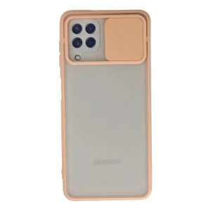 Newface Samsung Galaxy A22 Kılıf Palm Buzlu Kamera Sürgülü Silikon - Pembe