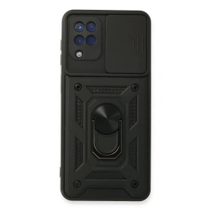 Newface Samsung Galaxy A22 Kılıf Pars Lens Yüzüklü Silikon - Siyah