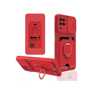 Newface Samsung Galaxy A22 Kılıf Zuma Kartvizitli Yüzüklü Silikon - Kırmızı