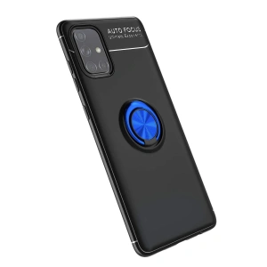 Newface Samsung Galaxy A71 Kılıf Range Yüzüklü Silikon - Siyah-Mavi