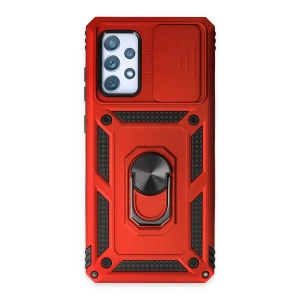 Newface Samsung Galaxy A72 Kılıf Pars Lens Yüzüklü Silikon - Kırmızı