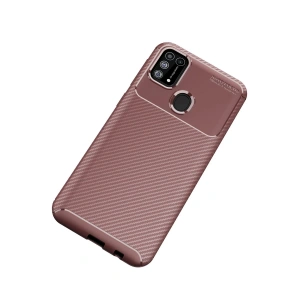 Newface Samsung Galaxy M31 Kılıf Auto Focus Karbon Kapak - Kahverengi