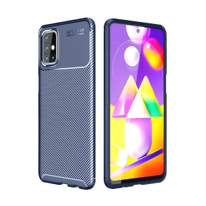 Newface Samsung Galaxy M31S Kılıf Auto Focus Karbon Kapak - Lacivert