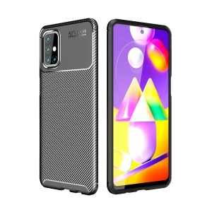 Newface Samsung Galaxy M31S Kılıf Auto Focus Karbon Kapak - Siyah