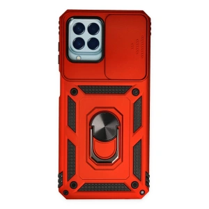 Newface Samsung Galaxy M33 Kılıf Pars Lens Yüzüklü Silikon - Kırmızı