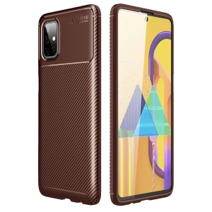 Newface Samsung Galaxy M51 Kılıf Auto Focus Karbon Kapak - Kahverengi