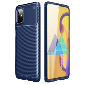Newface Samsung Galaxy M51 Kılıf Auto Focus Karbon Kapak - Lacivert