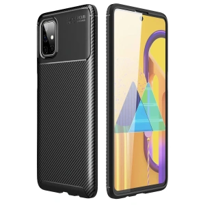 Newface Samsung Galaxy M51 Kılıf Auto Focus Karbon Kapak - Siyah