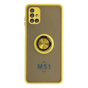 Newface Samsung Galaxy M51 Kılıf Montreal Yüzüklü Silikon Kapak - Sarı