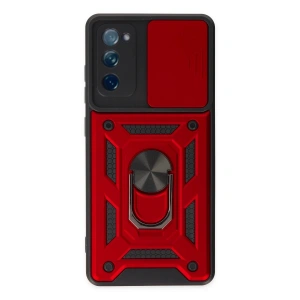 Newface Samsung Galaxy S20 FE Kılıf Pars Lens Yüzüklü Silikon - Kırmızı