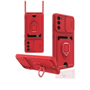 Newface Samsung Galaxy S20 FE Kılıf Zuma Kartvizitli Yüzüklü Silikon - Kırmızı