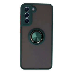 Newface Samsung Galaxy S21 FE Kılıf Montreal Yüzüklü Silikon Kapak - Yeşil