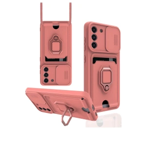 Newface Samsung Galaxy S21 FE Kılıf Zuma Kartvizitli Yüzüklü Silikon - Pembe