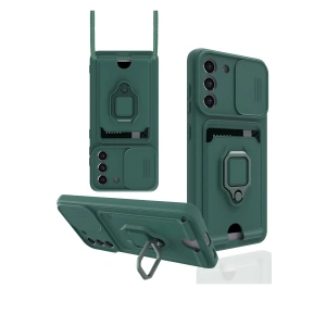 Newface Samsung Galaxy S21 FE Kılıf Zuma Kartvizitli Yüzüklü Silikon - Yeşil