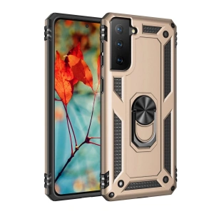 Newface Samsung Galaxy S21 Kılıf Sofya Yüzüklü Silikon Kapak - Gold