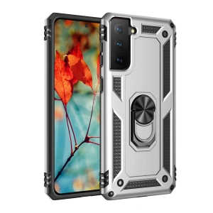 Newface Samsung Galaxy S21 Kılıf Sofya Yüzüklü Silikon Kapak - Gümüş