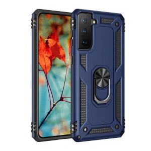 Newface Samsung Galaxy S21 Kılıf Sofya Yüzüklü Silikon Kapak - Lacivert