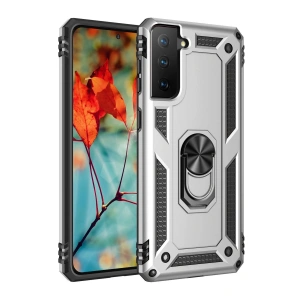 Newface Samsung Galaxy S21 Plus Kılıf Sofya Yüzüklü Silikon Kapak - Gümüş