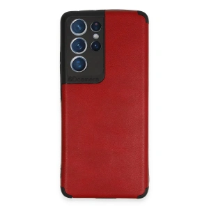 Newface Samsung Galaxy S21 Ultra Kılıf Loop Deri Silikon - Kırmızı