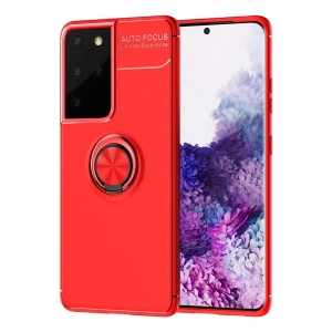 Newface Samsung Galaxy S21 Ultra Kılıf Range Yüzüklü Silikon - Kırmızı