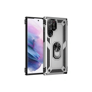 Newface Samsung Galaxy S21 Ultra Kılıf Sofya Yüzüklü Silikon Kapak - Gümüş