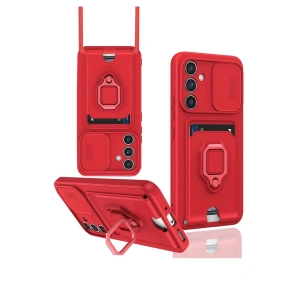 Newface Samsung Galaxy S23 FE Kılıf Zuma Kartvizitli Yüzüklü Silikon - Kırmızı