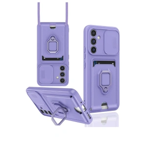 Newface Samsung Galaxy S23 FE Kılıf Zuma Kartvizitli Yüzüklü Silikon - Lila