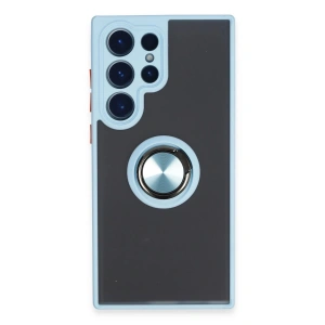 Newface Samsung Galaxy S23 Ultra Kılıf Montreal Yüzüklü Silikon Kapak - Buz Mavi