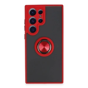 Newface Samsung Galaxy S23 Ultra Kılıf Montreal Yüzüklü Silikon Kapak - Kırmızı