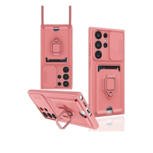 Newface Samsung Galaxy S23 Ultra Kılıf Zuma Kartvizitli Yüzüklü Silikon - Pembe