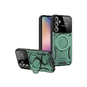 Newface Samsung Galaxy S24 FE Kılıf Joy Lens Standlı Kapak - Koyu Yeşil