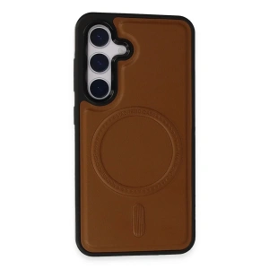 Newface Samsung Galaxy S24 Kılıf Ozzi Magsafe Deri Kapak - Taba