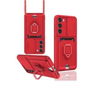 Newface Samsung Galaxy S24 Plus Kılıf Zuma Kartvizitli Yüzüklü Silikon - Kırmızı