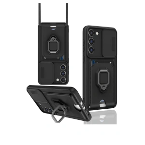 Newface Samsung Galaxy S24 Plus Kılıf Zuma Kartvizitli Yüzüklü Silikon - Siyah