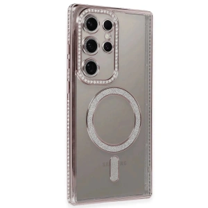 Newface Samsung Galaxy S24 Ultra Kılıf Joke Simli Magneticsafe Kılıf - Pembe