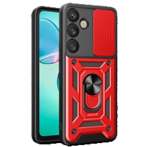 Newface Samsung Galaxy S25 Plus Kılıf Pars Lens Yüzüklü Silikon - Kırmızı